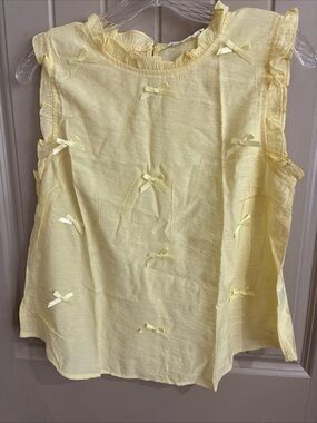 mine Pale Yellow Ruffle Bow Sleeveless Top
